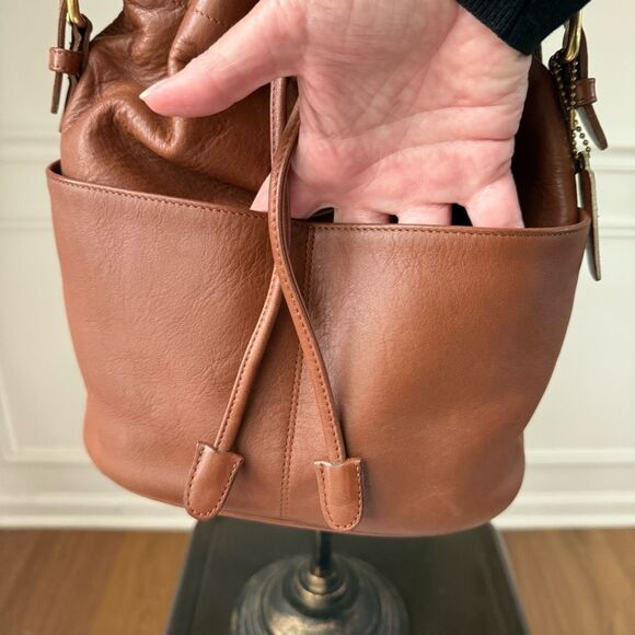 Vintage 90s Coach 1995 4151 Thompson Bucket Bag Tan Leather USA Hang Tag - Picture 7 of 11